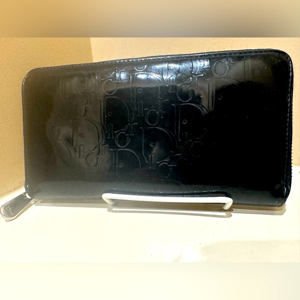 Dior Patent Black Trotter Long Zip Wallet